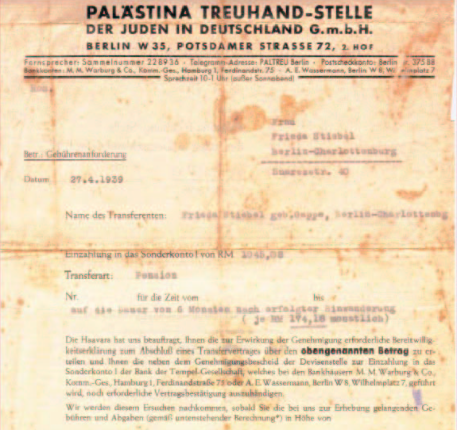 1933 (Haavara ‘Transfer’ Agreement)